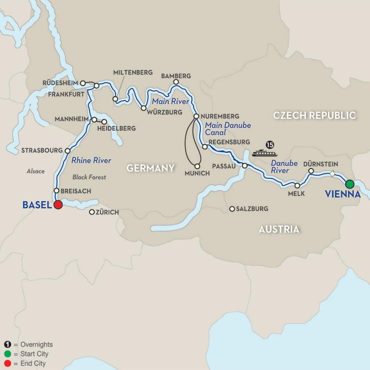 Քարտեզ Դանուբ գետի Վիեննայում 