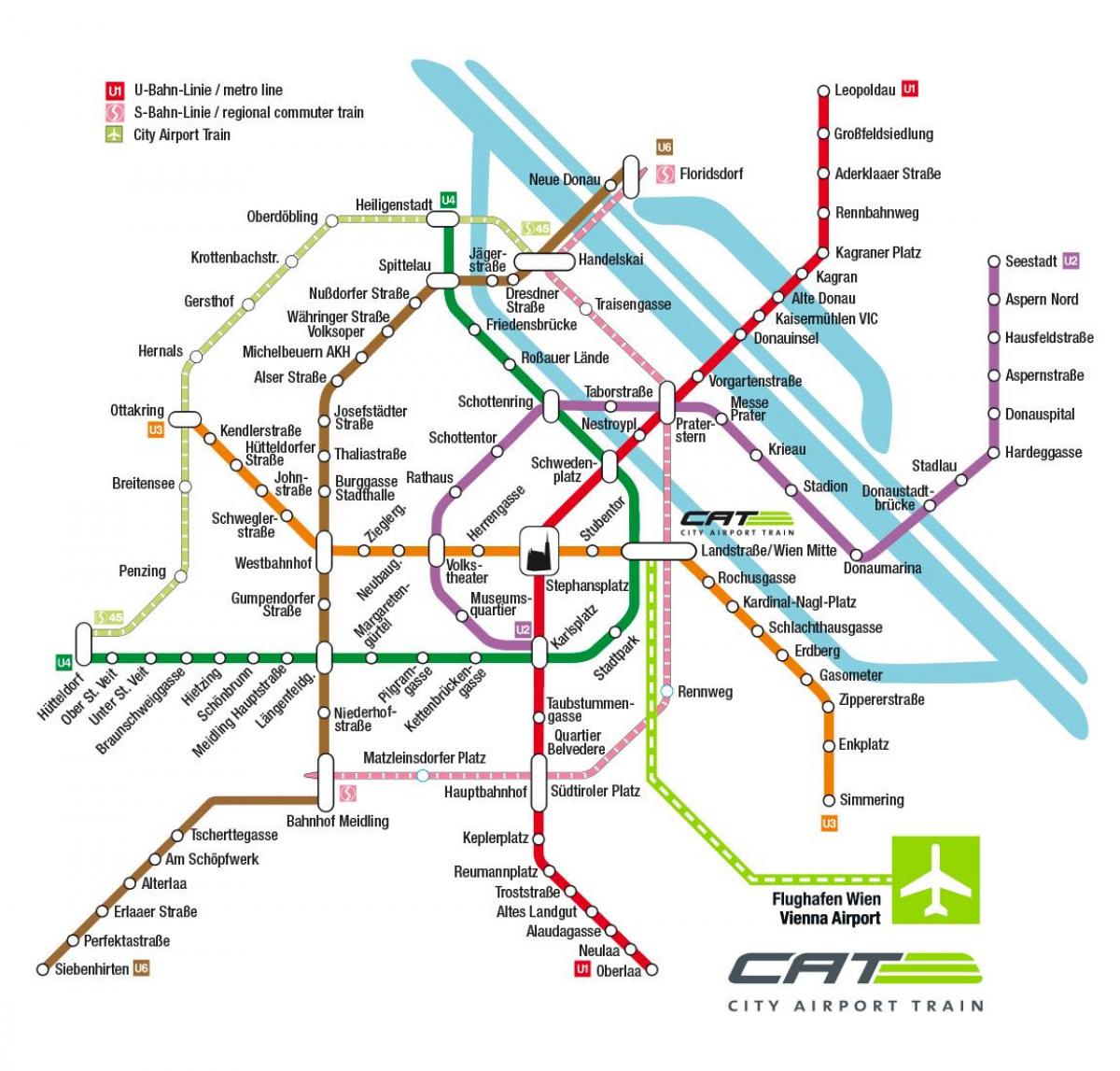 կատուն քաղաքային էլեկտրագնացքը օդանավակայան Վիեննա քարտեզ